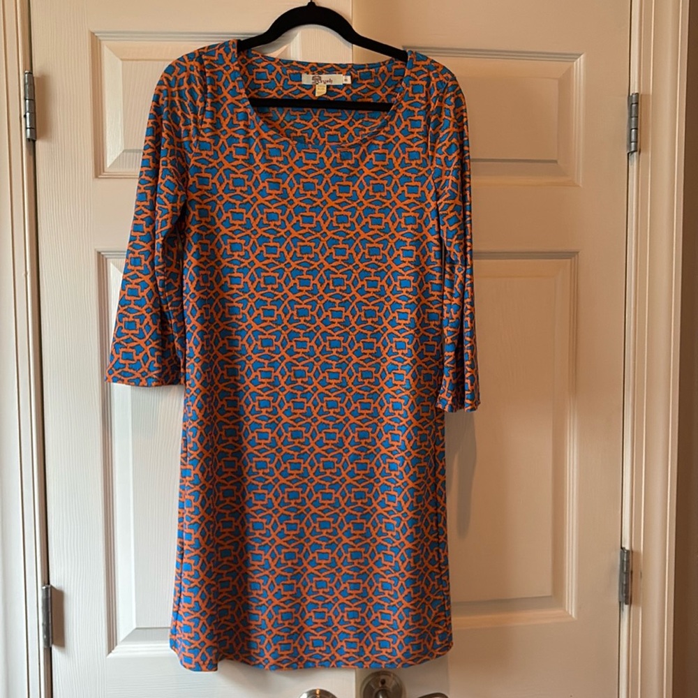 Axyeh royal blue and bright orange dress with loose 3/4 sleeves